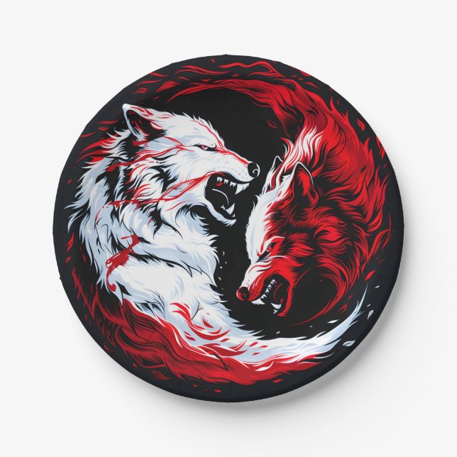 Red White Cosmic Wolf Warrior Paper Plate (Front)