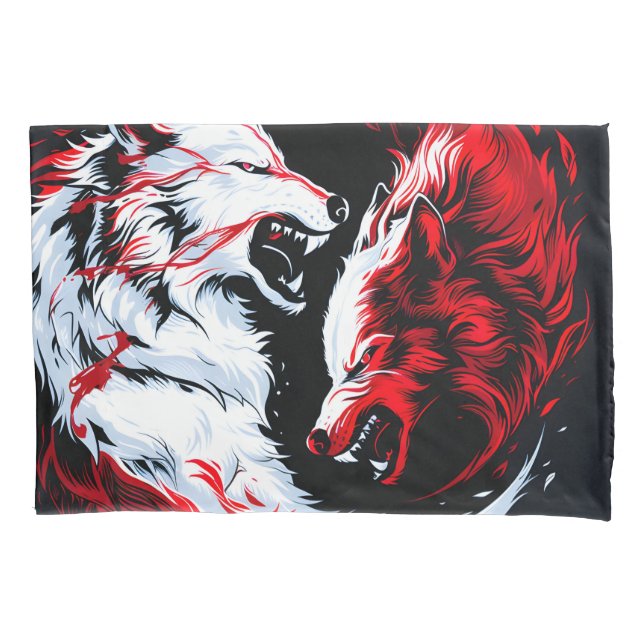 Red White Cosmic Wolf Warrior Pillowcase (Front)