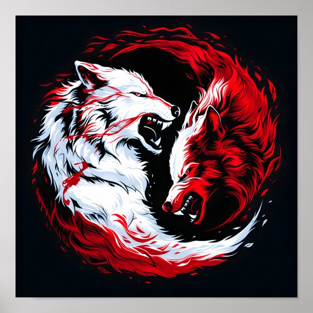 Red White Cosmic Wolf Warrior Poster (Front)