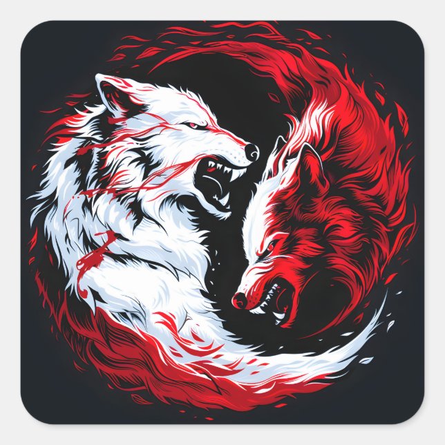 Red White Cosmic Wolf Warrior Square Sticker (Front)