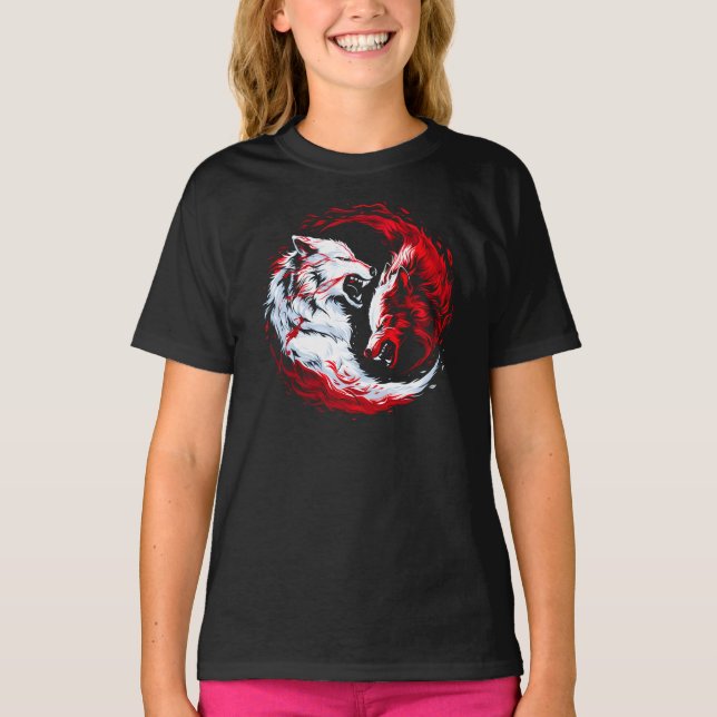 Red White Cosmic Wolf Warrior T-Shirt (Front)