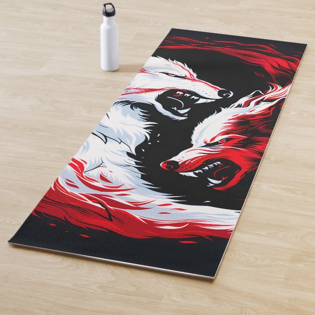 Red White Cosmic Wolf Warrior Yoga Mat (In Situ)