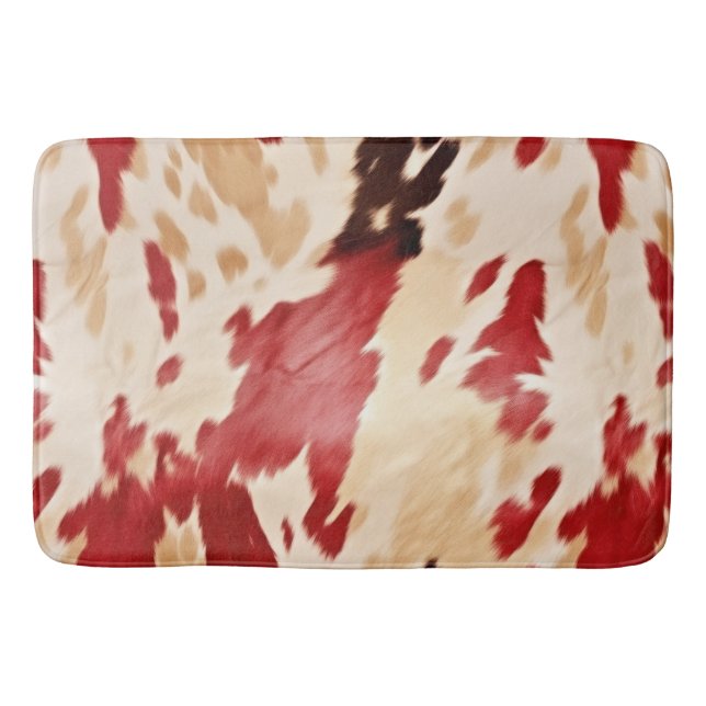 Red White Cream Western Cowhide Cowgirl Bath Mat (Front)