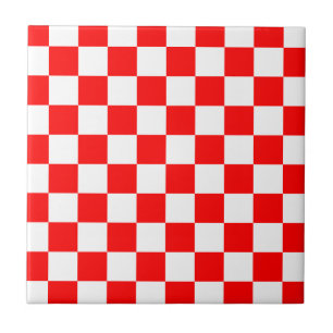 Red White Croatian Chequerboard Pattern Ceramic Tile
