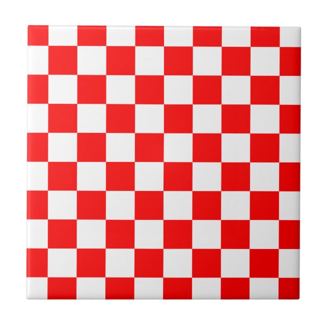 Red White Croatian Chequerboard Pattern Ceramic Tile (Front)