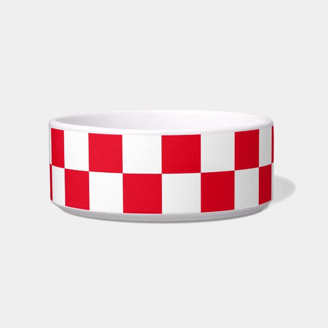 Red White Croatian Chequered Geometric Pattern Bowl (Front)