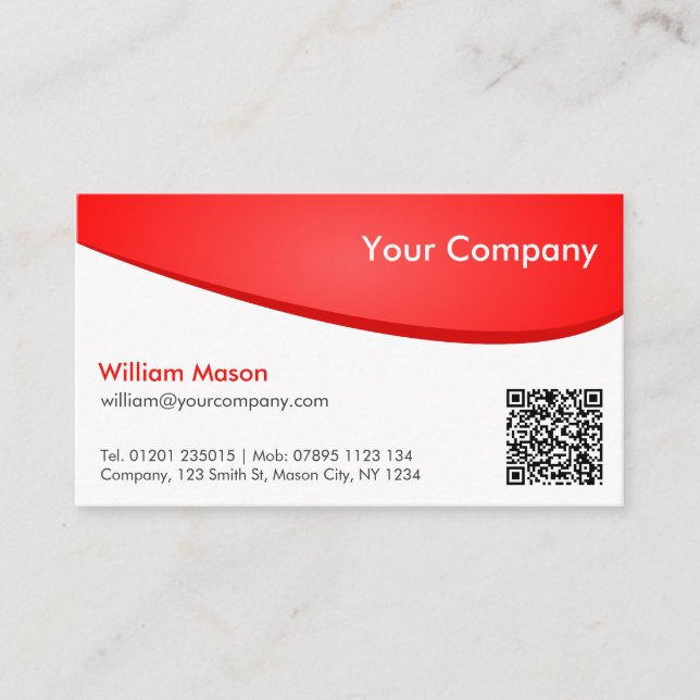 Red White Curved, Professional QR Business Card (Front)