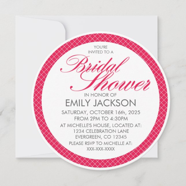 Red white custom bridal shower round invitations (Front)