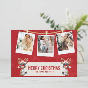 Red, White Custom Merry Christmas Photo Collage Invitation