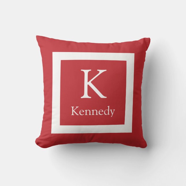 Red White Custom Monogram Name Cushion (Front)