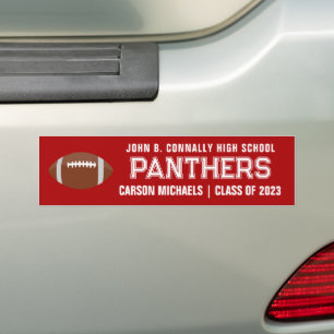 Red White Custom School Football Team Player Bumper Sticker