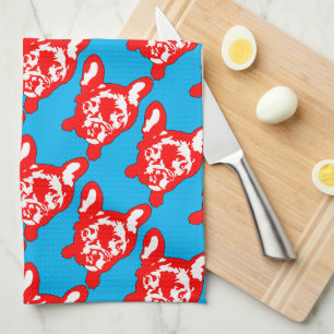 Red White cute French Bulldog Tea Towel