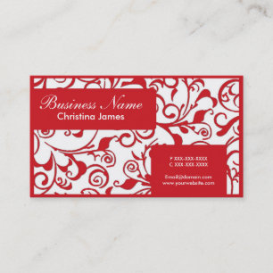 Red white damask professional business cards