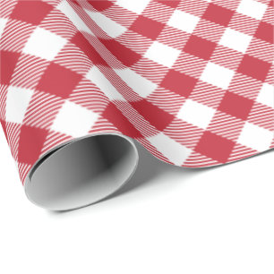 Red White Diagonal Buffalo Plaid Tartan Pattern Wrapping Paper