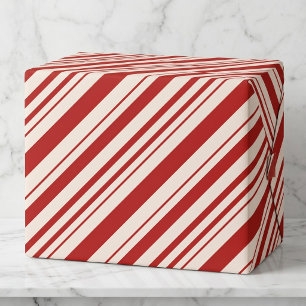 Red White Diagonal Candy Cane Stripe  Wrapping Paper