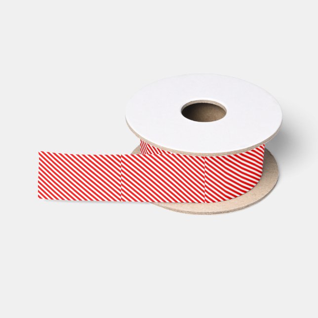 Red & White Diagonal Stripe Satin Ribbon (Spool)