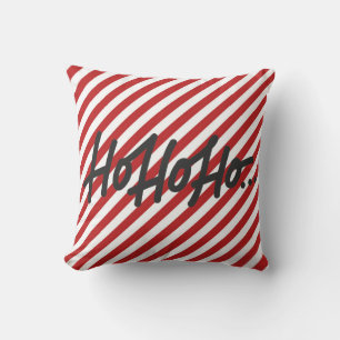 Red White Diagonal Stripes Holiday Christmas HO HO Cushion