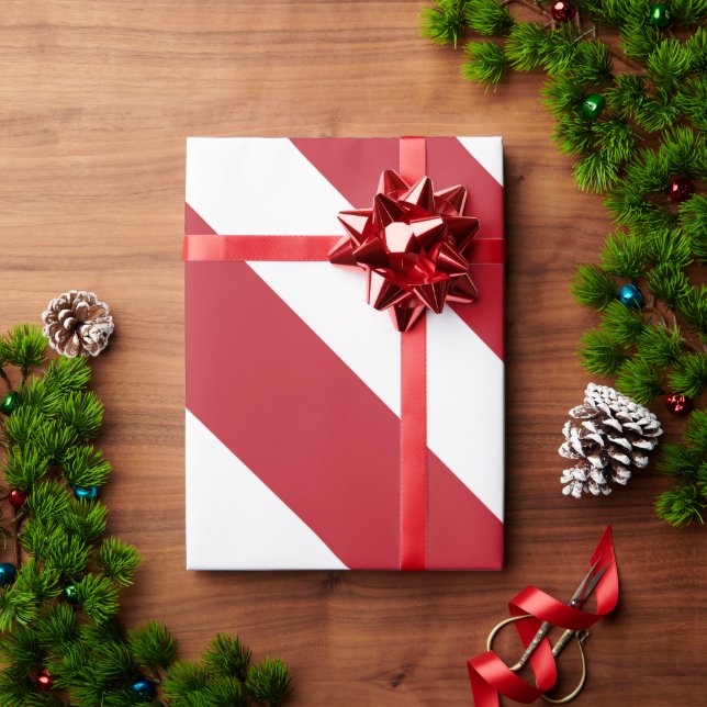 Red White Diagonal Stripes Pattern Wrapping Paper (Holiday Gift)