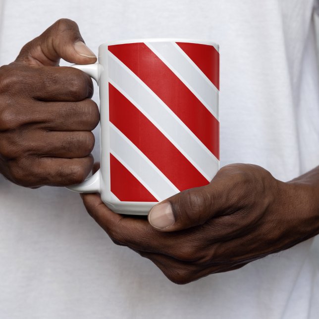 Red White Diagonal Stripes Two-Tone Coffee Mug (mugs and cups)