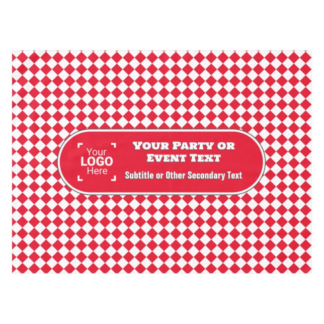 Red & White Diamond - Custom Logo Business Events Tablecloth (Front (Horizontal))