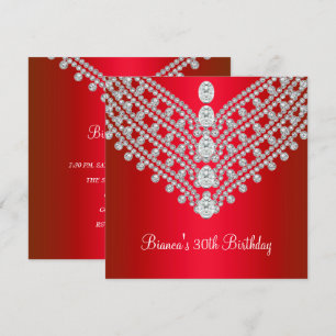 Red White Diamond Jewel 30th Birthday Party Invitation