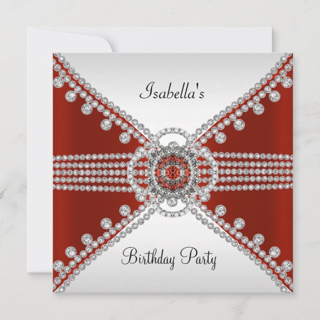 Red White Diamonds Jewels Birthday Party Invitation (Front)