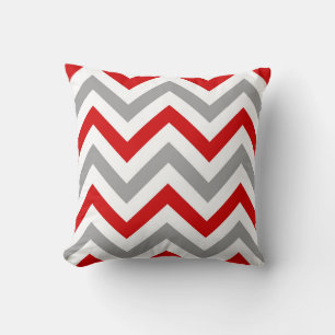 Red, White, Dk Grey Large Chevron ZigZag Pattern Cushion