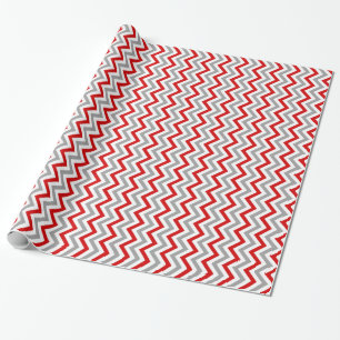 Red, White, Dk Grey Large Chevron ZigZag Pattern Wrapping Paper