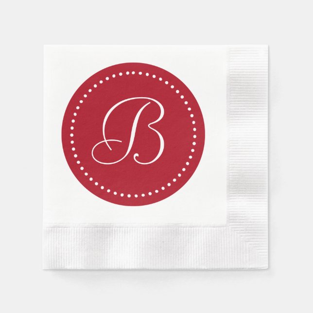 Red/White Dot Monogram Napkin (Front)