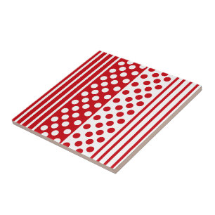 Red & White Dots and Stripes - Beautiful - Ceramic Tile