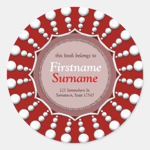 Red+White Dots Circle Bookplate Label Sticker