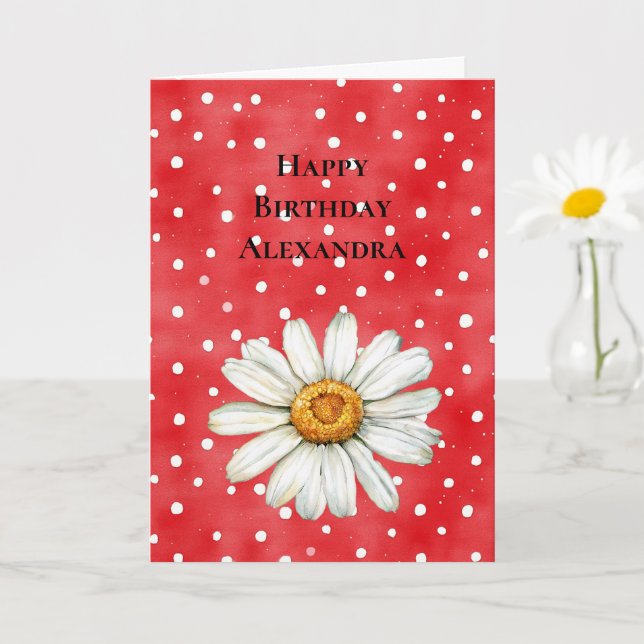 Red White Dots Daisy Flower Birthday Card (Small Plant)