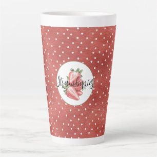 Red White Dots Strawberries Fruit   Latte Mug