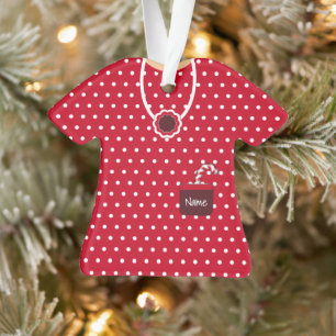 Red & White Dotted Christmas Dress Personalised Ornament