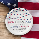 Red, White & Due! 4th Of July Baby Shower Paper Plate<br><div class="desc">Celebrate in style with these trendy 4th of July baby shower paper plates. The design is easy to personalise with your own wording and your family and friends will be thrilled when they see these fabulous party plates. Matching items can be found in the collection.</div>