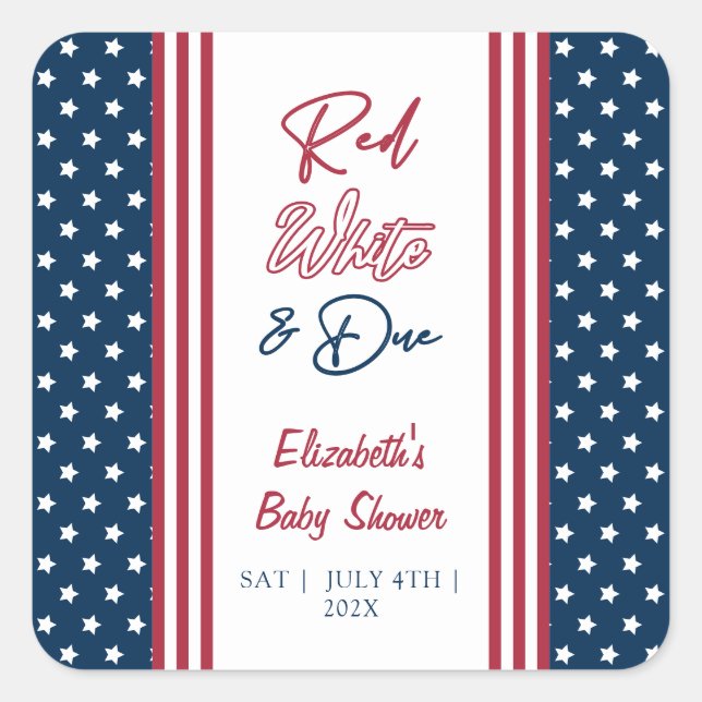 Red White & Due 4th of July Baby Shower Square Sticker (Front)