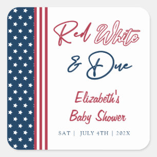 Red White & Due 4th of July Baby Shower Square Sticker