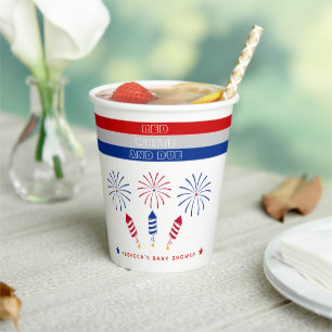 Red White Due 4th of July firecrackers baby shower Paper Cups