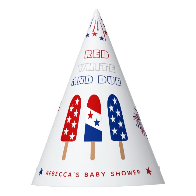 Red White Due 4th of July popsicles baby shower Party Hat (Front)