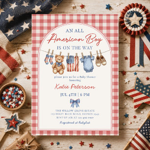 Red White & Due All American Boy Baby Shower Invitation