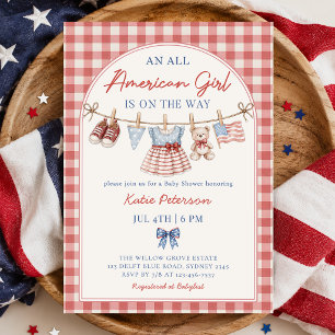 Red White & Due All American Girl Baby Shower Invitation