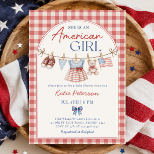 Red White & Due All American Girl Baby Shower Invitation