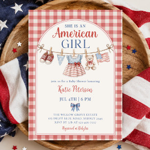 Red White & Due All American Girl Baby Shower Invitation