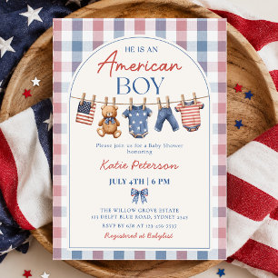 Red White & Due American Boy Baby Shower Invitation