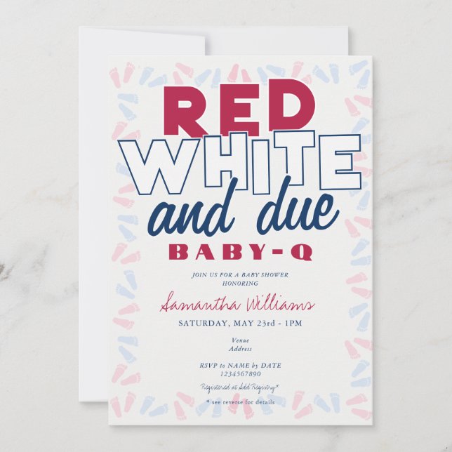 Red White & Due BABY-Q BBQ 4th of July Baby Shower Invitation (Front)