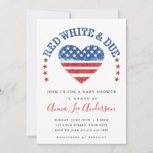 Red White & Due Baby Shower Invitation