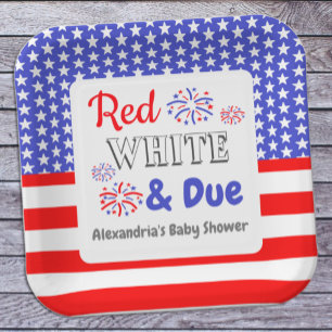 Red White & Due Baby Shower Paper Plate