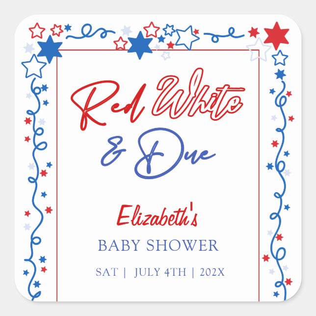 Red White & Due Baby Shower Square Sticker (Front)