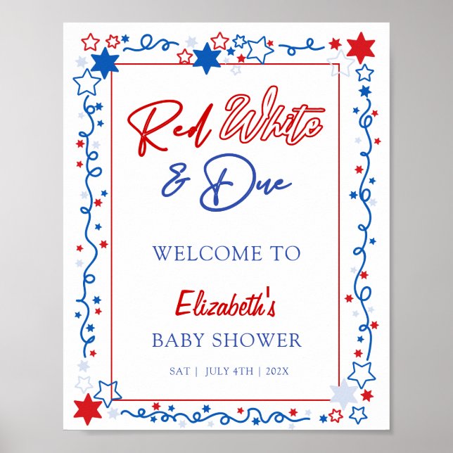 Red White & Due Baby Shower Welcome Sign (Front)