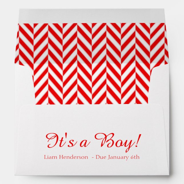 Red White Due Date Baby Shower Envelopes (Back (Bottom))